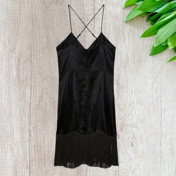 NWT Zara Black Fringe Mini Dress Medium W/Stretch MSRP $129 - Picture 3 of 6